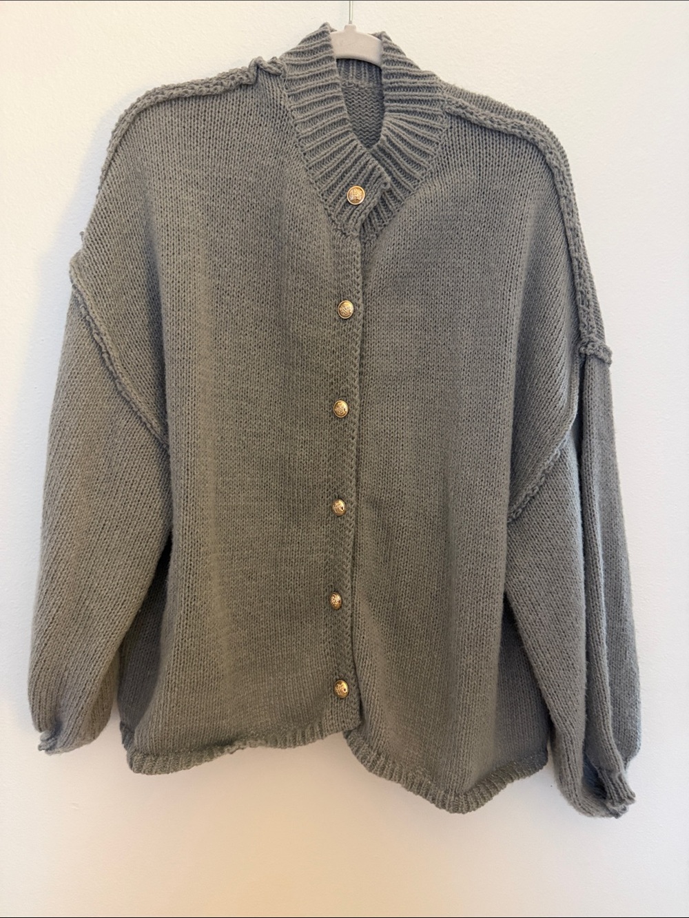 Oversized Gray Button-Front Women's Sweater
